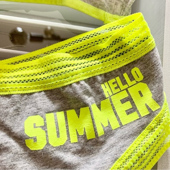 VS Heather Grey Neon Yellow Green Strappy Push-Up Padded Bralette Panty Set - Picture 12 of 14